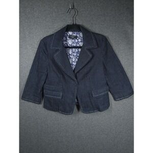 Talbots Petites Denim Blazer‎ Jacket  Size 6P Classic Dark Wash Business Casual